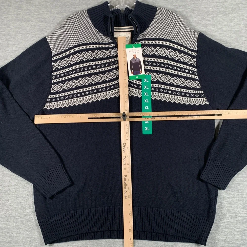Weatherproof Vintage Sweater Mens XL Navy‎ Fair Isle 1/4 Zip Mock Neck Pullover